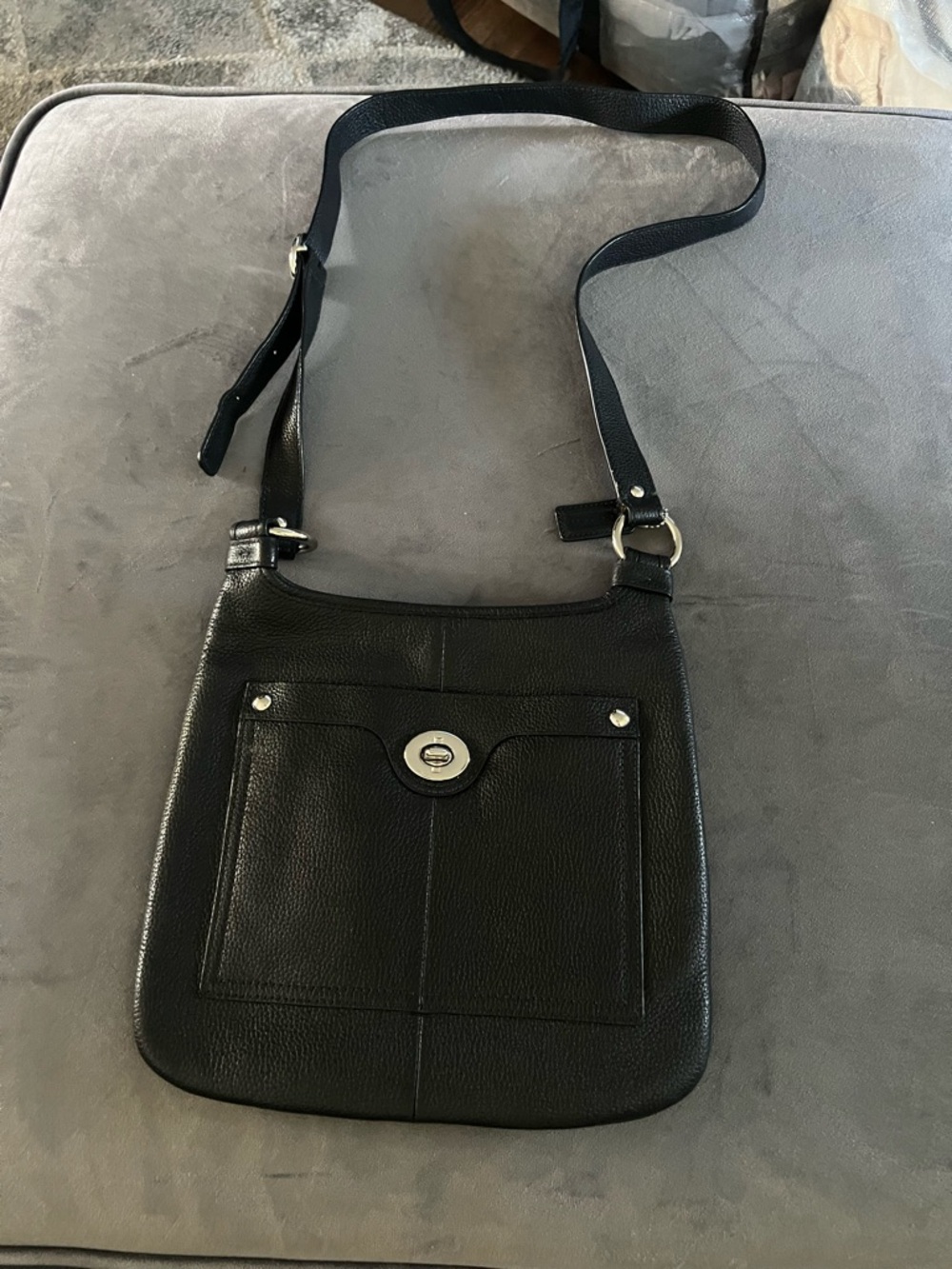 Coach Leather Black Shoulder Bag with Front Pocket Authentic